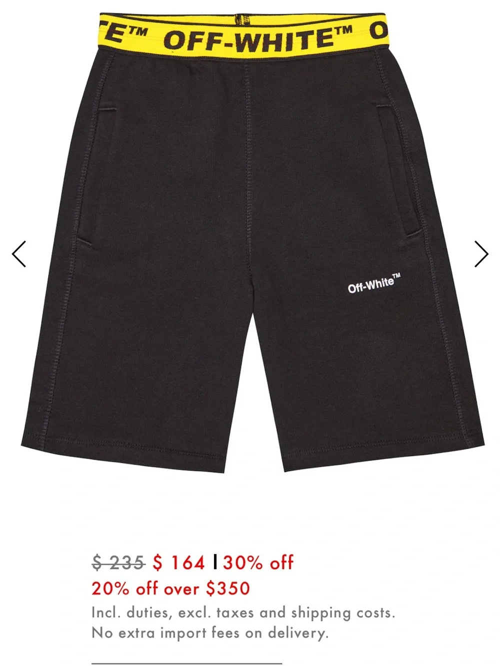 Kids Off-White Brand Black Shorts and Shirt with Yellow Branded Tape